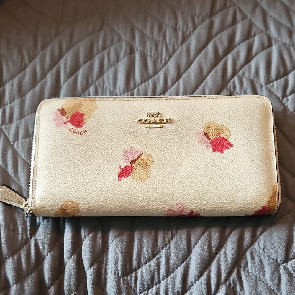 Coach Cream and Pink Floral Women's Long Wallet